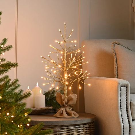 Festive Champagne Twig Christmas Tree With Trad Warm White LEDs - 2ft (60cm) (1/3)