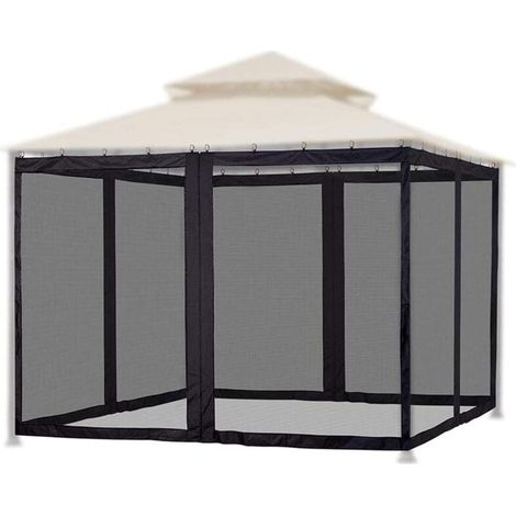 Zanzariera per gazebo, rete da giardino per esterni, 48 ganci, cerniera bifacciale (nera) (1/4)