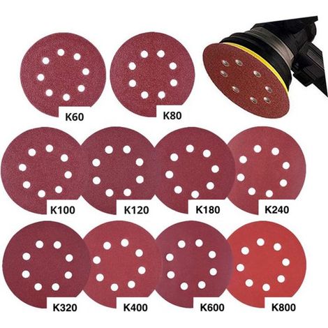 Schleifpapier,100 Stück,Für Schleifmaschinen,8 Löcher,ø 125 mm/5 Zoll,K60/80/100/120/180/240/320/400/600/800 (1/5)