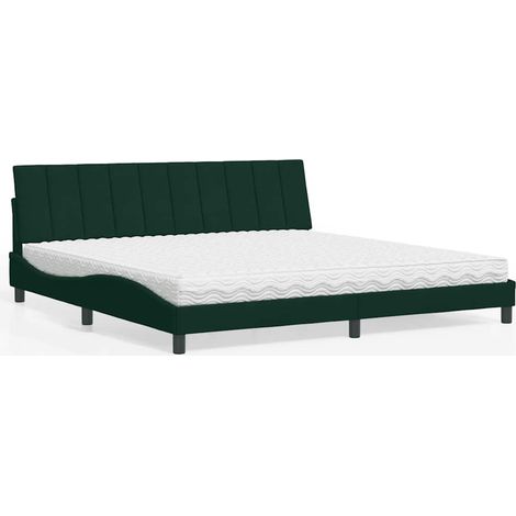 vidaXL Lit avec matelas Hanko vert foncé 200x200 cm velours (1/5)