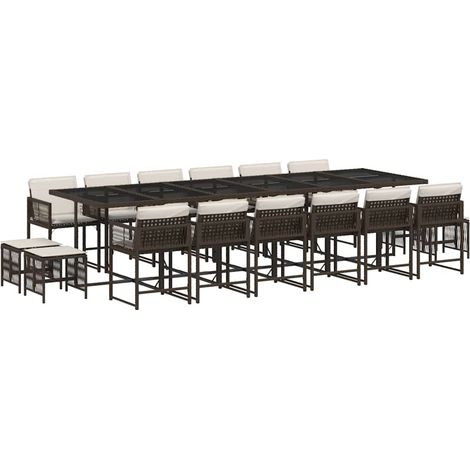 Maison Exclusive - Ensemble à manger de jardin et coussins 17 pcs marron rotin (1/5)