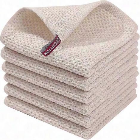 Lot de 6 torchons de cuisine en coton pur, chiffons à vaisselle absorbants avec boucle de suspension, 100% coton éponge. (1/5)