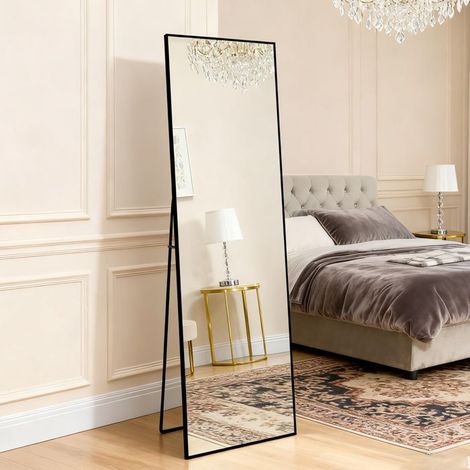 Miroir sur pied POCKETPOP 173 x 63 cm - Noir, cadre alliage d'aluminium, verre trempé (1/5)