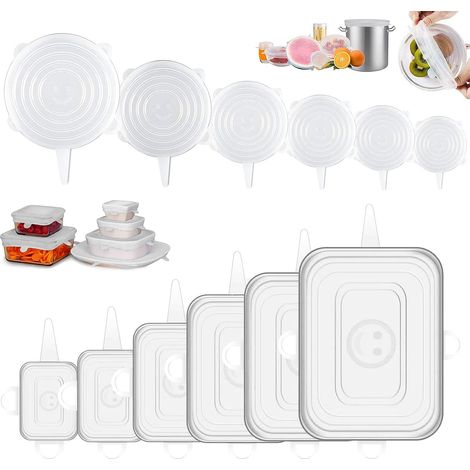 Set di 12 coperchi in silicone, coperchi universali in silicone di varie misure, coperchi in silicone estensibili, coperchi universali in silicone estensibili e riutilizzabili per tazze, barattoli e c (1/5)
