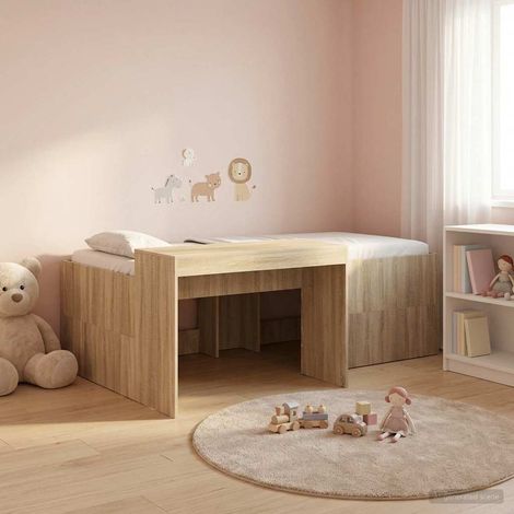 vidaXL Hochbett mit Schreibtisch für Kinder Sonoma-Eiche 90 x 200 cm (1/5)