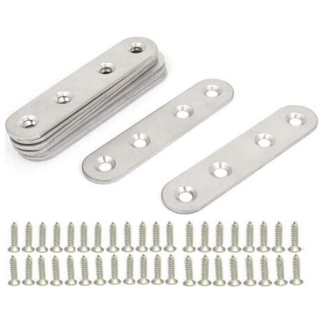 Équerres Plate en Inox,10 pièces Pattes D'assemblage en métal, Supports de Fixation Droits Plats,Plaques Métalliques Supports D’angle Plats, avec 40 vis,pour Réparation Connexion Fixations Meubles