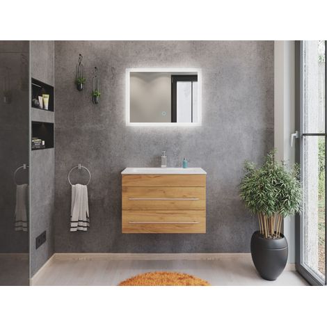 Badmöbel Mars 700 2-teilig mit LED Spiegel SlimLine eiche gold