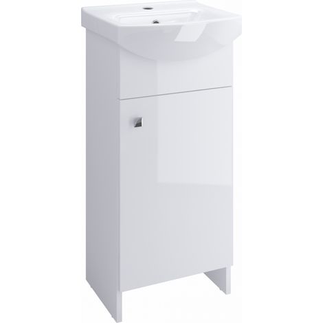 Cersanit – Meuble lave-mains 40 cm avec vasque en céramique – Dimensions L40 x H84.2 x P33 cm – 1 porte réversible blanc brillant (1/5)