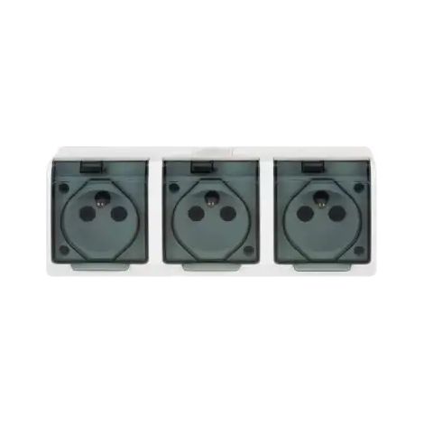 Enchufe Hermes blanco NT 3X Z/U con tapa ahumada, IP44, terminales de tornillo, 16A 250V 0323-01