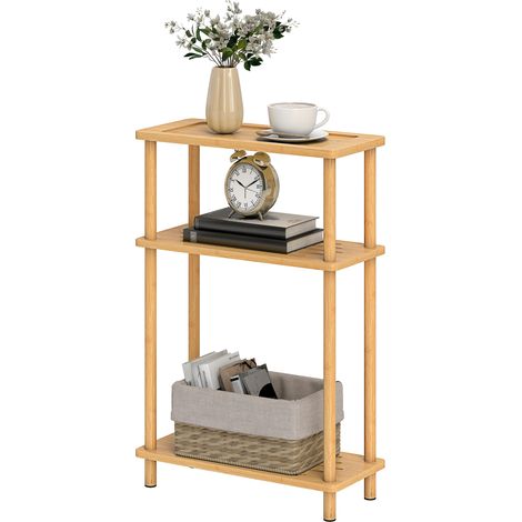 Bamboo Side Table, 3-Tier Slim End Table, Nordic Style, Living Room, Bedroom, Office, Tool-Free Assembly, Natural Wood Finish (1/5)