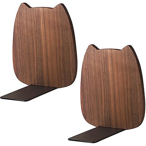 Accessoires Bureau - Paire de Serre-livres Bois de Noyer Noir Chat Décoratif (2 Pièces) (1/4)