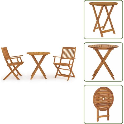 The Living Store Set da Pranzo da Giardino 3 pz Pieghevole in Massello di Acacia - Tavolo pieghevole