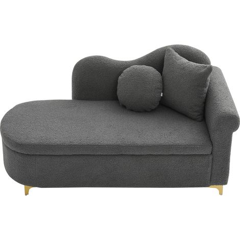Chaise longue con almacenaje de 134 cm en tejido efecto borreguito, respaldo ondulado, gris (1/5)