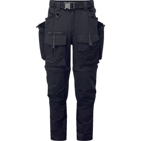 Pantalón de trabajo multibolsillos tejido elástico Ultimate Modular 3 en 1 PORTWEST BX321 44 pulgadas Negro/Amarillo