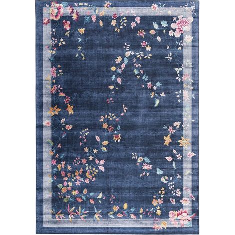 Tapis salon et chambre 120x170 bleu et rose rectangle tissé motif floral VIVACE 8