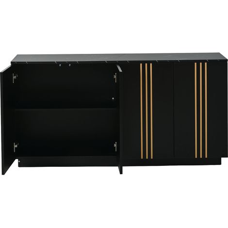 Buffet de salon, meuble de rangement à 4 portes, 35 x 140 x 70 cm, design à lignes dorées, armoire avec cloisons réglables, adapté au salon et à la chambre, noir + or (1/5)