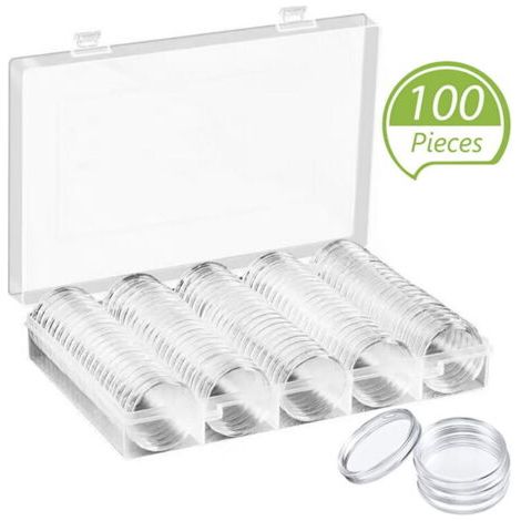 100 pièces Capsules à pièces 30 mm avec boîte de rangement pour collectionneurs (1/5)