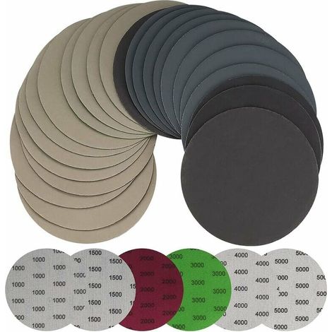 Kaelt - 125Mm Grain 1000/1500/2000/3000/4000/5000 Disques Abrasifs Ronds pour Métal Bois30 Pièces Papier de Verre Sec à l'eau Tampons de Ponceuse Orbitale Feuilles de Papier Abrasif (1/5)