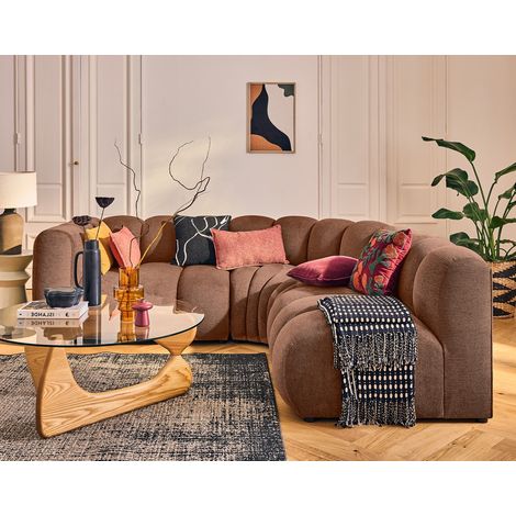 Debbie - canapé modulable d'angle droit 4 places avec accoudoir en tissu texturé - terracotta (1/5)