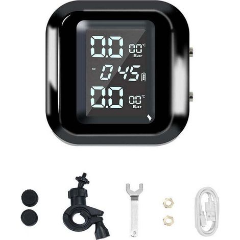 Système de Surveillance de la Pression des pneus sans Fil pour Moto TPMS de Charge USB pour Moto avec 2 capteurs externes Affichage LCD numérique TPMS pour Moto à Deux Roues,de (1/4)