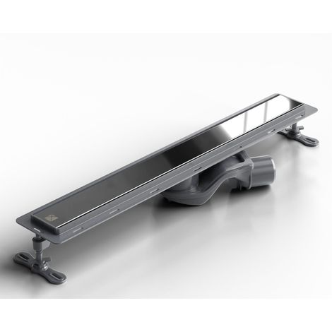 Canalina di scarico in acciaio lineare per doccia a pavimento, 60 cm x 6,5 cm, 61 l/min - nero lucido (1/5)