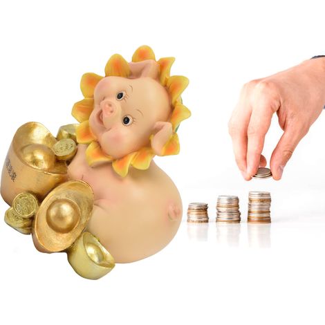 Tirelire décorative en forme de cochon, cadeau créatif personnalisé, cadeau de vœux, tirelire en résine en forme de cochon de dessin animé. (1/5)