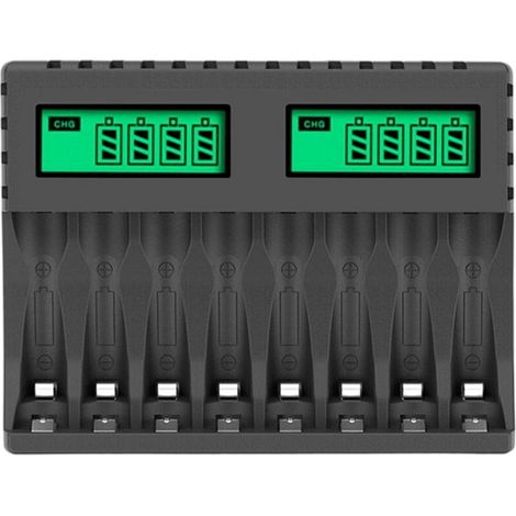 Chargeur intelligent 8 emplacements avec écran LCD - Pour piles AA/AAA NiCd/NiMH rechargeables - Contrôle de charge précis (1/5)