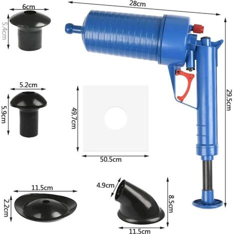 Druckluft-Abflussreiniger, Hochdruckpumpe mit 4 Saugnäpfen für Waschbecken und Toiletten