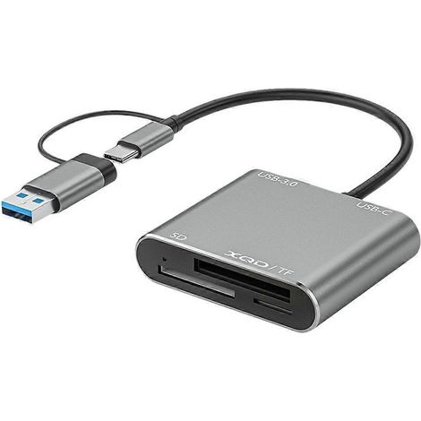 Adaptateur lecteur de cartes 5-en-1 USB-C vers TF SD XQD avec lecteur de cartes mémoire USB 3.0, compatible avec iOS 15 Pro/Max et MacBook Pro/Air 2023 (1/5)