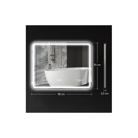 Espejo de baño LED 70x90 cm con Bluetooth, reloj, antivaho y 3 luces MODENUIT (1/5)