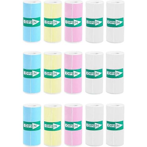 15 Rollen Thermostickerpapier für Mini-Drucker, 9 farbige und 6 weiße Mini-Drucker-Stickerpapier (1/5)
