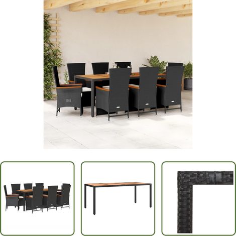 vidaXL Gartensessel -  9-tlg. Garten-Essgruppe mit Kissen Schwarz Poly Rattan (1/5)