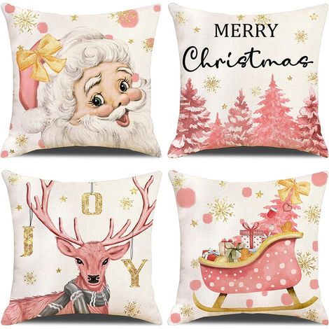 4er Set Dekokissenbezüge Sofa Rosa Weihnachten Kissenbezug Deko für Schlafzimmer, Sofa, Stuhl, Auto, Bett, Garten 45x45cm (1/5)