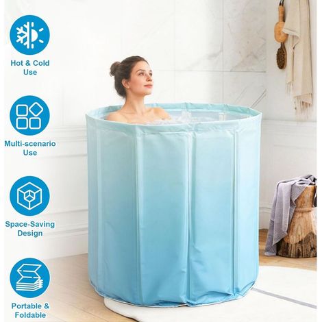 Baignoire Pliante 70×65 cm pour Adulte – Bain Portable Profond pour Eau Chaude et Froide, Tuyau de Vidange et Coussin de Siège, Baignoire Pliable Gain de Place pour Petit Espace (1/5)