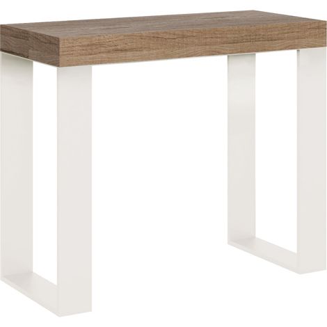 Consolle Allungabile 90-196x40x77 cm Tecno Small Quercia Natura telaio Bianco (1/5)
