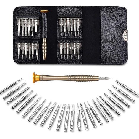 Vis de précision pour la réparation de lunettes, mini-tournevis 25 en 1, étui en cuir, pour ordinateurs, montres, ateliers d'électronique et réparation de lunettes (1/5)