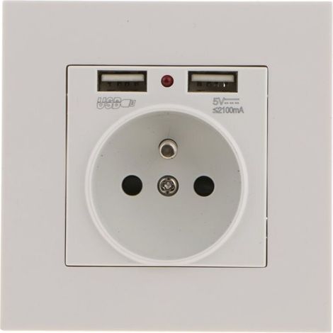 Enchufe de pared, toma de corriente de pared con doble puerto USB de 5V/2100mA, enchufe empotrado con 2 puertos USB, práctico y fácil de usar.