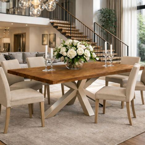 Table extensible bois brun bords droits pied grège 180 cm PALERME