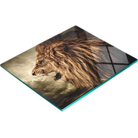 Tabla de cocina de vidrio templado con gr谩ficos decorativos de un le贸n rugiendo, 60x52 cm. (1/5)