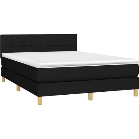 Estructura de cama LED con cabecero con somier colchón 140x190 cm tela negra TDL0209258