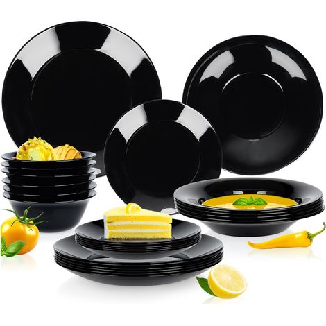 Service de table en verre noir, 24 pièces. (1/5)