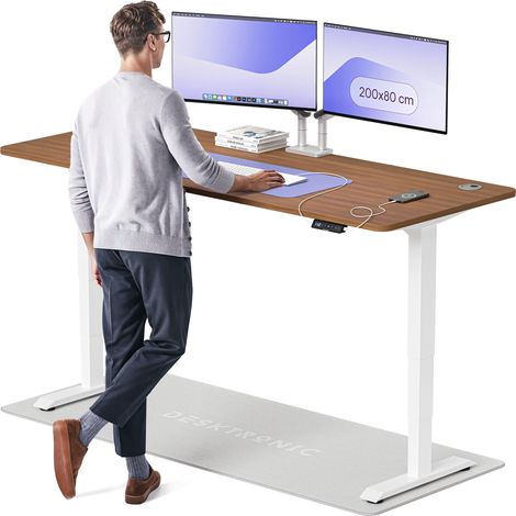 Desktronic Bureau assis debout HomePro - 200x80cm - Blanc/Noyer