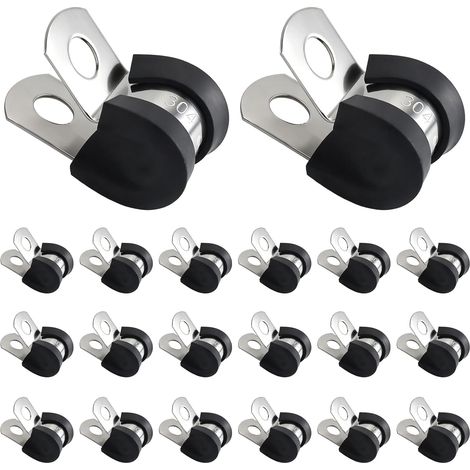 20 Pièces Colliers de Serrage en Acier Inoxydable 304,Colliers de P Doublés de Caoutchouc,Colliers de Fixation de Tubes de Câble avec Insert en Caoutchouc Pour Tuyau,Câble et Montage (8mm) (1/5)