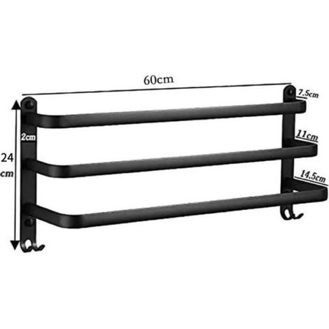 Porte-Serviettes - Aluminium - 3 Niveaux - Murale - 60 cm - Noir (1/4)