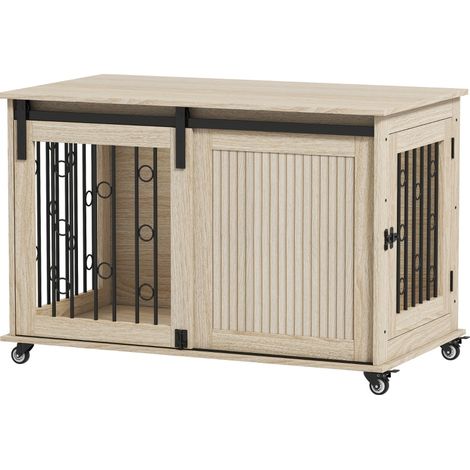 Caisse pour chien mobile en bois et acier avec double porte coulissante, 100 x 56 x 65 cm (1/5)