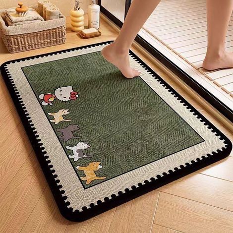 Tapis de bain absorbant en diatomite motif chat Hello Kitty antidérapant, résistant à l’usure 50 × 80 cm