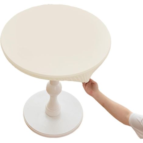 Tovaglia rotonda in similpelle PU impermeabile con bordo elasticizzato, lavabile, adatta per esterni, patio, cucina e sala da pranzo, 58 cm, bianca. (1/5)
