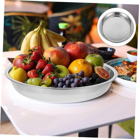 2 piezas de cuencos redondos versátiles de acero inoxidable para alimentos,cuencos para fiestas de 20 cm,platos de acero inoxidable para el hogar (1/5)