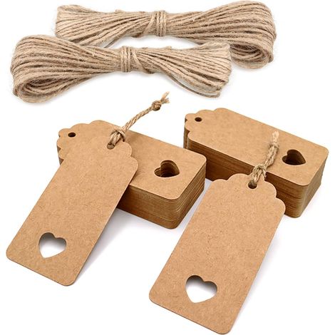 Geschenkanhänger aus Kraftpapier, 9,5 x 4,5 cm, 100 Stück mit Juteschnur, für Hochzeiten (1/5)