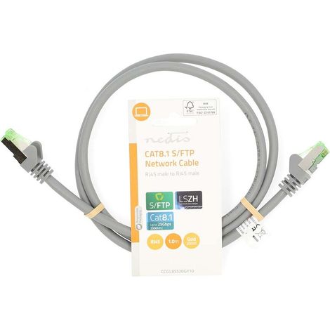Nedis Cat 8.1-Netzwerkkabel / S/FTP / RJ45 Stecker / RJ45 Stecker / 1.00 m / Rund / LSZH / Grau / Label